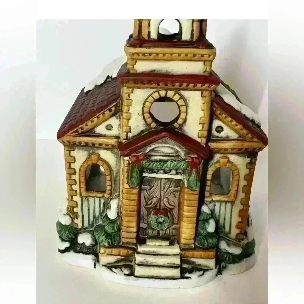 Lefton Christmas Church Candle Holder Colonial Village Building - 1986